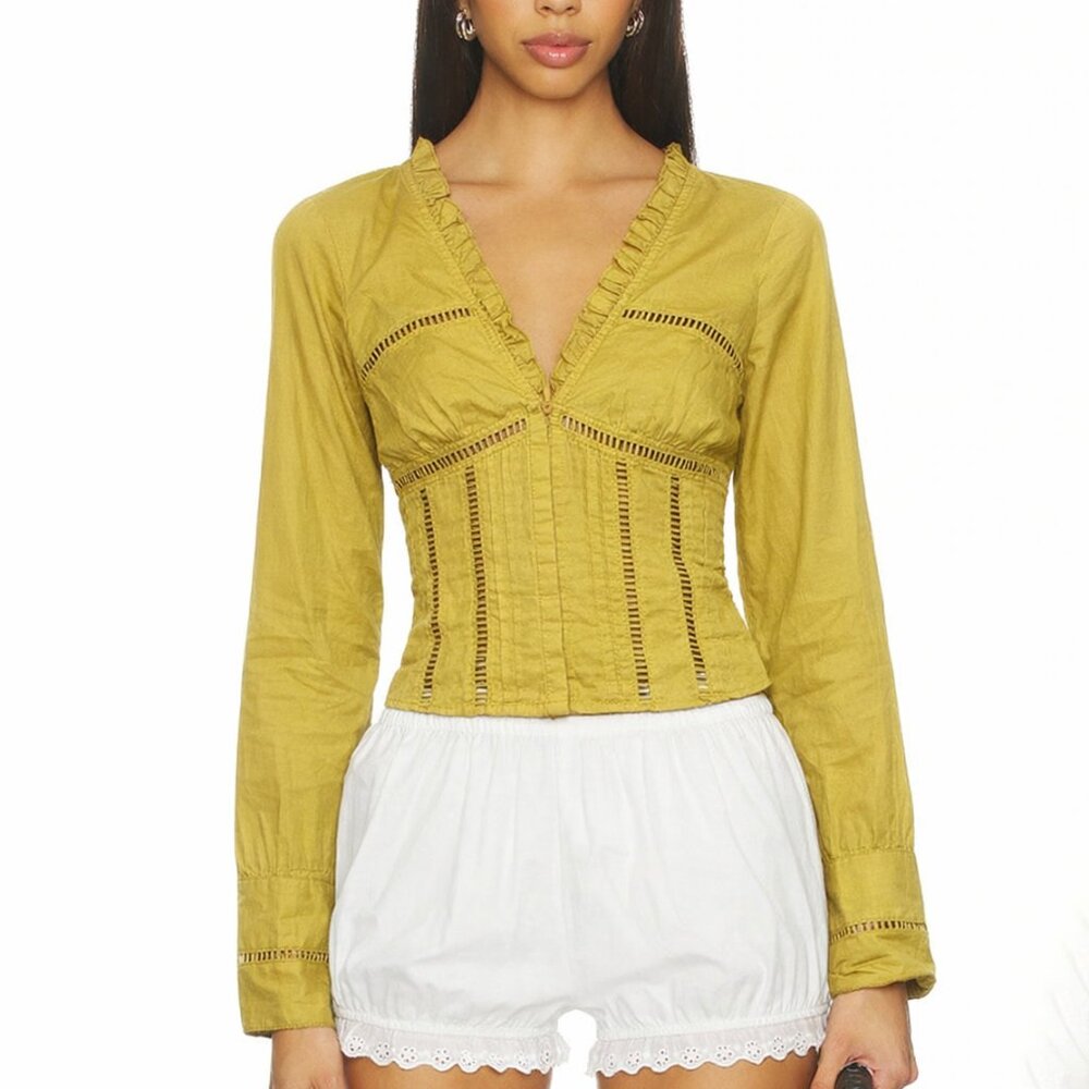 NWT Free People Frankie Corset‎ Top Gold Lemon Party XS